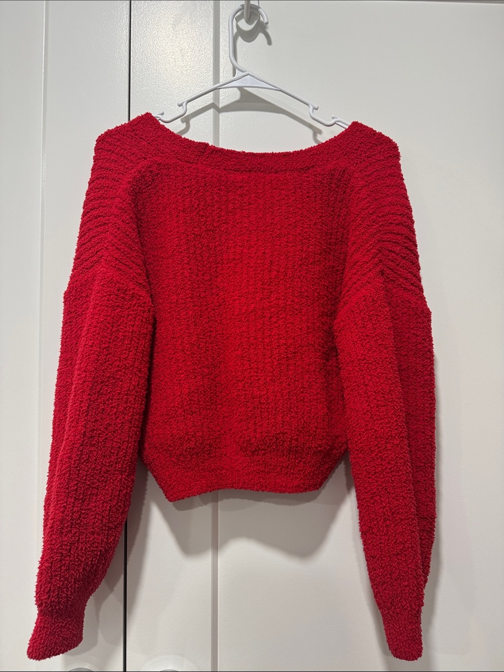 No Boundaries Red Cropped Bouclé Cardigan with Jeweled Buttons - Picture 3 of 3